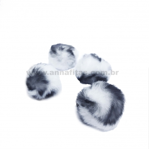 Pompom Felpudo de 4cm Pacote com 4 unidades Cor: Animal Print PRETO e BRANCO Ref-9