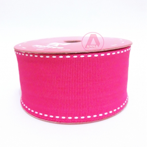 Fita Pesponto Melaço de Gorgurão Rosa Pink e Pesponto Branco 40mm com 10 Metros Cor-0501